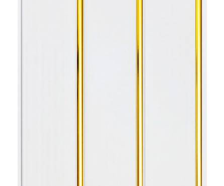 Панель ПВХ Белый Люкс, 3-х секционная, золото/лак, 3000х240х8-10 мм, 0.72 м²  Фотография_0