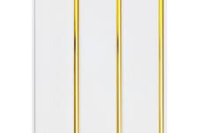 Панель ПВХ Белый Люкс, 3-х секционная, золото/лак, 3000х240х8-10 мм, 0.72 м² 