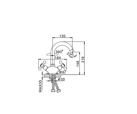 Смеситель для умывальника двухвентельный FRAP поворотный гусак хром F1319 Фотография_2