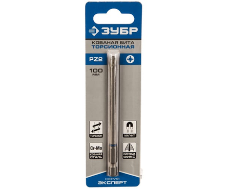 Бита PZ 2х100 мм торсионные кованные, хвостовик E 1/4 (1 шт) ЭКСПЕРТ ЗУБР Фотография_1