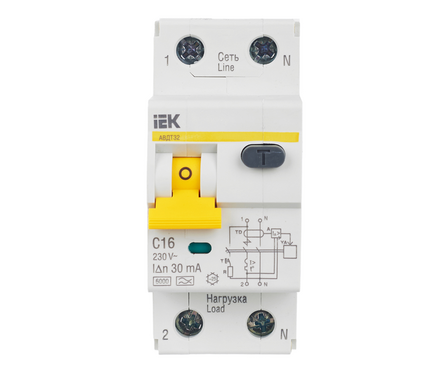 Выключатель автоматический дифференциального тока 1П+N 16А 30мА тип C АВДТ-32 IEK Фотография_1