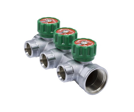 Коллектор 3 вых 1х3/4 нар. резьба с регулировочными вентилями VRT Фотография_1