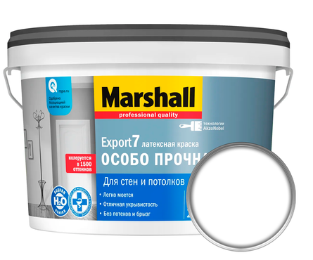 Краска латексная Marshall EXPORT 7 Особо прочная для стен и потолков, матовая, база BW (2.5 л) Фотография_0