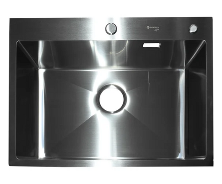 Мойка 65х48 (3.0 мм ) врезная 3 1\2 22 см с сифоном+ коландер+дозатор Сатин SANTREK AQUA Фотография_1