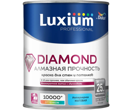 Краска интерьерная моющаяся глубокоматовая ВД ДЮЛАКС ЛЮКСИУМ Diamond Matt белая БАЗА BW 1 л Фотография_1