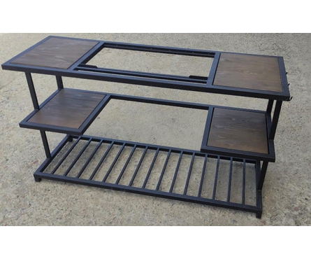 Подставка кованая со столешницей полками и дровницей под мангал 1500х500х780 мм ПРЕМИУМ Лофт Фотография_1