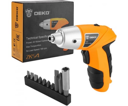 Аккумуляторная отвертка 4 В, встр. Ni-Cd. 0.6А ч, 4 Нм. бит 10 шт, USB заряд ZKS4 DEKO Фотография_3