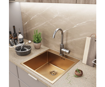 Мойка 50х50 см (3.0 мм) настольный монтаж 3 1\2 20 см с сифоном Бронза MIXLINE Фотография_4