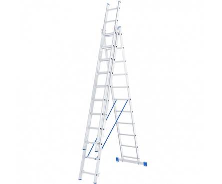 Лестница СИБРТЕХ, 3 х 11 ступеней, алюминиевая, трехсекционная Фотография_0