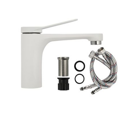 Смеситель для умывальника однорычажный FABIA литой гусак Белый-хром 9634 Фотография_2