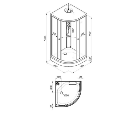 Душевая кабина полукруг 900х900х2175х4 мм низкий поддон тонированные двери Грэй ТРИТОН Фотография_7
