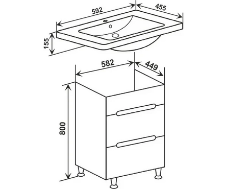 Тумба Парма-60 2-ящика с умывальником Оmega 60 белый Фотография_4