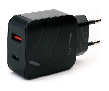 Адаптер сетевой 1USB + 1Type C 5-9B/3A ELX-PA01Q-C02 черный ERGOLUX Фотография_1