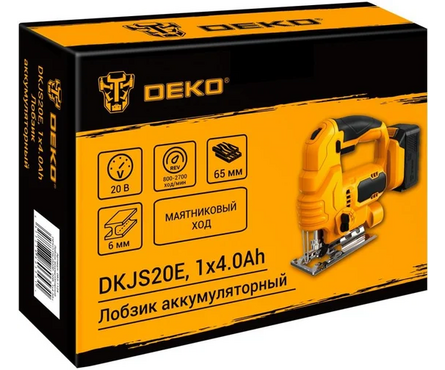 Лобзик 20 В 1х4.0 Ач 0-3000 об/мин, пропил 65 мм DKJS20E DEKO Фотография_4