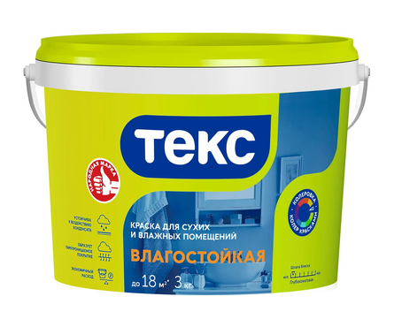 Краска интерьерная глубокоматовая, латексная ВД ТЕКС Универсал Влагостойкая, белая, 3 кг Фотография_1