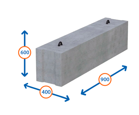 Блок фундаментный стеновой ФБС 9.4.6-т (900х400х600 мм) Фотография_1