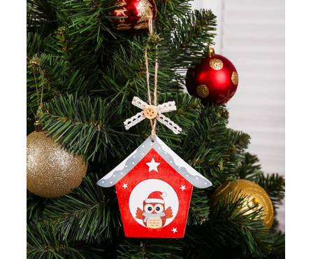 Подвеска новогодняя Сова в домике микс Фотография_1