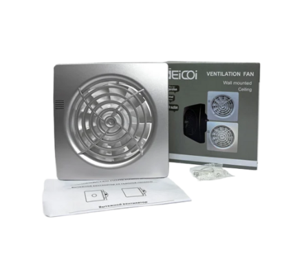 Вентилятор осевой вытяжной d 100 мм с укороченным патрубком Seicoi Floxy 100 Silver Фотография_2