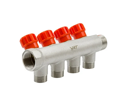 Коллектор 4 выход 3/4х1/2 нар. резьба с регулировочными вентилями VRT Фотография_4