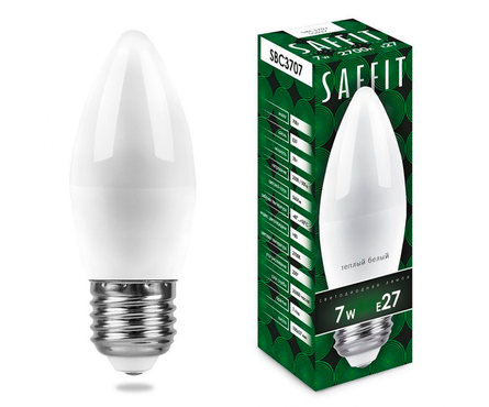 Лампа светодиодная SAFFIT LED 7 Вт, Е27, 2700 К, белый свет, матовая свеча Фотография_0