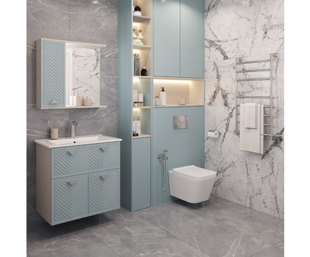 Тумба для ванной Скай 75 индиго/кашемир с умывальником Квадро 75 Фотография_3