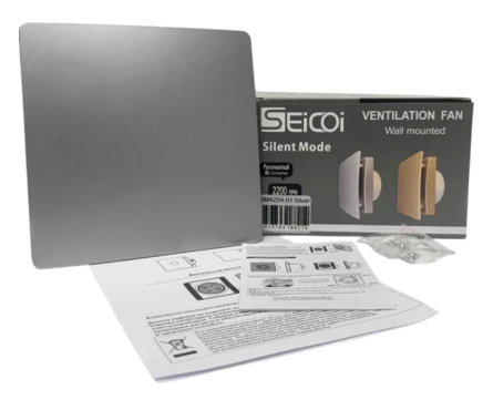 Вентилятор осевой вытяжной d 100 мм с укороченным патрубком Seicoi Floxy Design 100 Silver Фотография_2