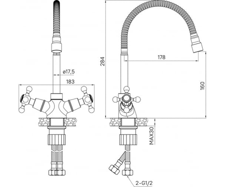 Смеситель для кухни двухвентельный MILARDO высокий гибкий гусак хром DUPSB0FM05 Duplex Фотография_1