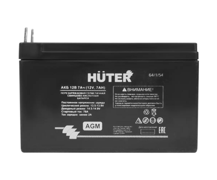 Аккумуляторная свинцово-кислотная батарея 7 Ач, 12 В для генераторов с электрическим стартером HUTER Фотография_1