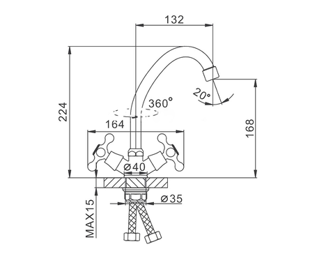 Смеситель для кухни двухвентельный FRAP высокий гусак хром F4009-2 Фотография_2