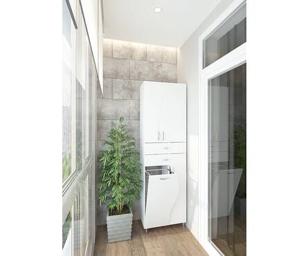 Пенал-шкаф 60 EVAGOLD с бельевой корзиной, белый Фотография_2