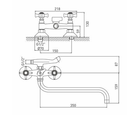 Смеситель для ванны двухвентельный MIXLINE длинный гусак хром Classic ML30-021 Фотография_4